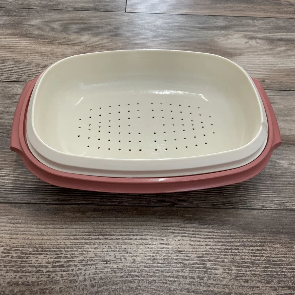 Tupperware Microwave Food Steamer 6 Cups Dusty Rose Pink 3 Piece 1273-6